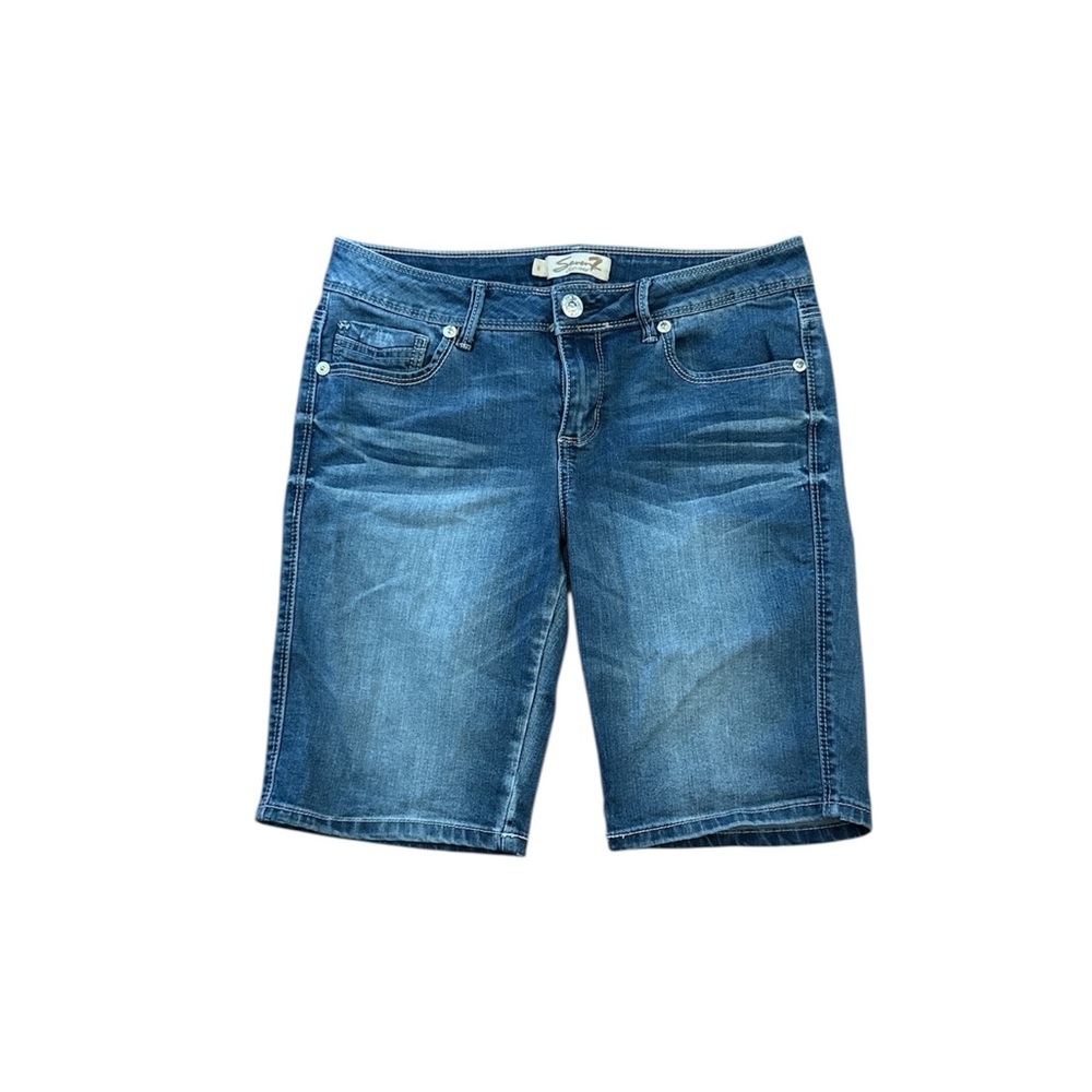 Seven7 Denim Bermuda Jean Shorts Mid Rise Medium Wash Stretch Size 8 10 Inseam
